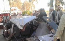 مصرع 5 أشخاص وإصابة 9 آخرين فى حادث تصادم سيارتين على صحراوى بنى سويف