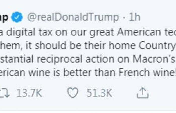 ترامب: سنتخذ إجراءاً مضاداً بشأن الضريبة الفرنسية على الشركات الأمريكية