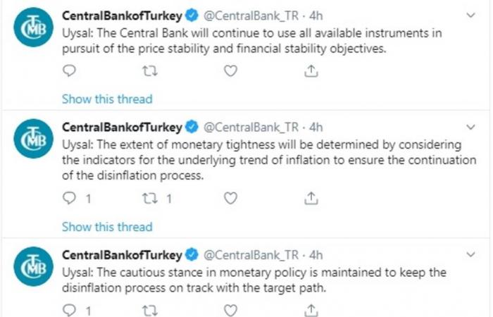 محافظ المركزي التركي: استمرار تعافي الاقتصاد وتحسن توقعات التضخم