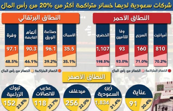 إنفوجرافيك: تفاصيل الخسائر المتراكمة للشركات السعودية بنهاية الربع الثاني