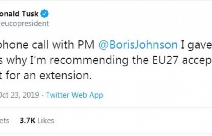 تاسك: أبلغت جونسون أسباب توصية قادة أوروبا بتمديد موعد البريكست