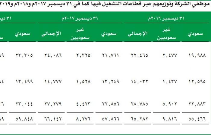 أرامكو السعودية توضح عدد الموظفين وتوزيعهم بقطاعات التشغيل