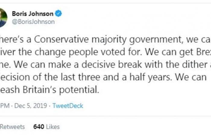 جونسون: فوز حزب المحافظين بالأغلبية يعني إتمام البريكست
