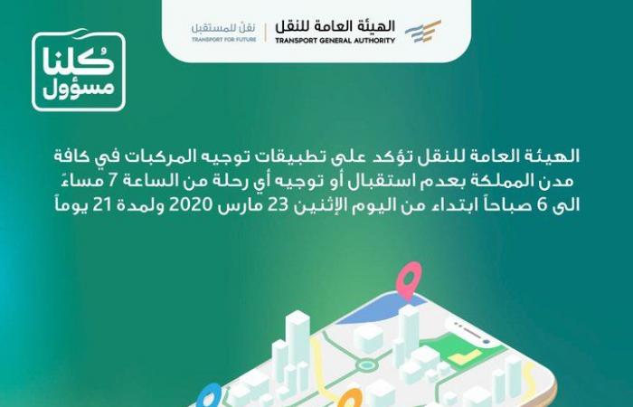 هيئة النقل السعودية توجه طلباً لتطبيقات توجيه المركبات خلال فترة حظر التجوال