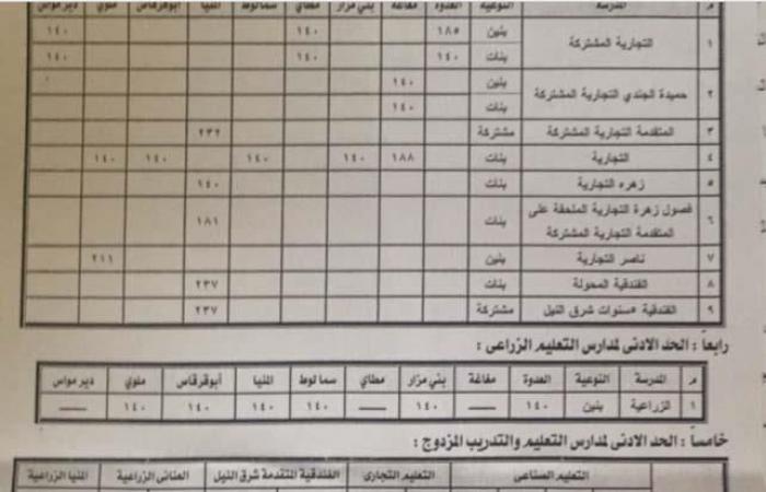 247 درجة للعام و205 للخاص.. اعتماد تنسيق القبول للصف الأول الثانوي في المنيا