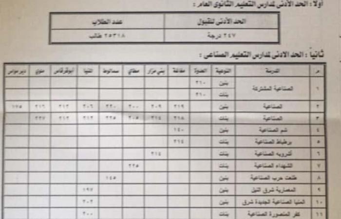 247 درجة للعام و205 للخاص.. اعتماد تنسيق القبول للصف الأول الثانوي في المنيا