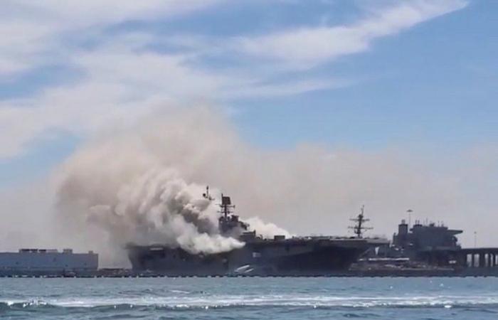 فيديو لحظة الكارثة.. التحقيق في 3 إنذارات حريق أطلقتها السفينة الأمريكية