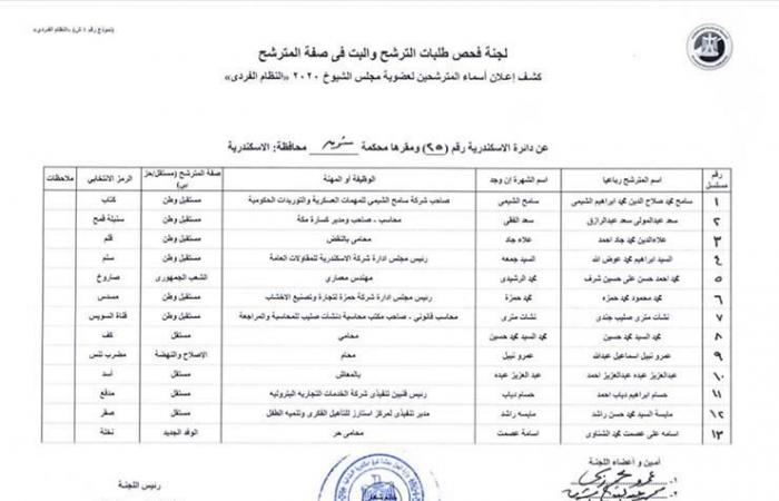 استبعاد 6 فردي وقائمتين.. ننشر أسماء المرشحين لمجلس الشيوخ بالإسكندرية (مستند)