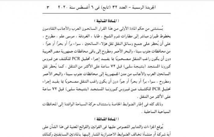 عدا القادمين لـ 3 محافظات.. حظر دخول الأجانب لمصر وتنقلهم بدون تحليل «كورونا» - مستند