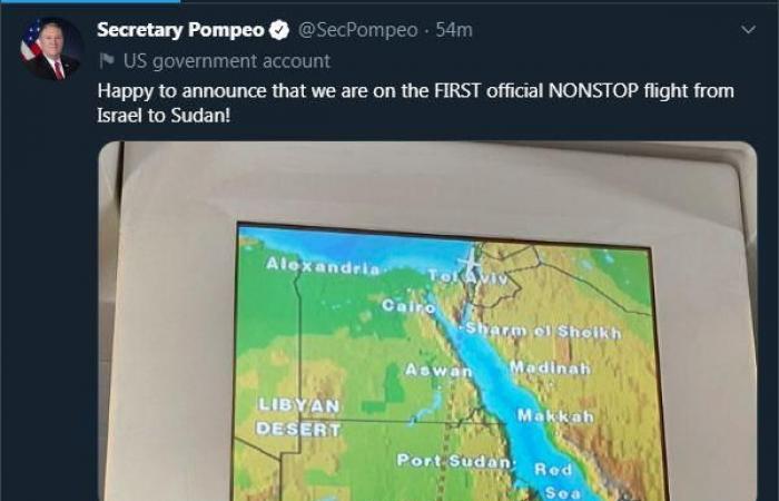 بومبيو يغرد: أول رحلة رسمية مباشرة من إسرائيل للسودان