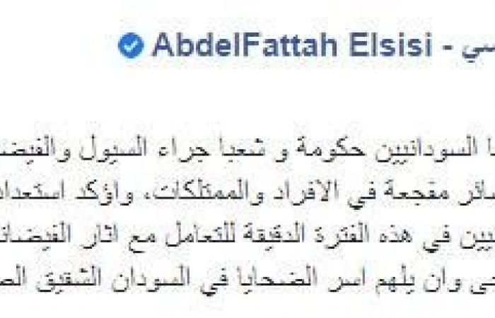 بعد السيول والفيضانات.. السيسي: أتضامن مع السودان ومستعدون للدعم