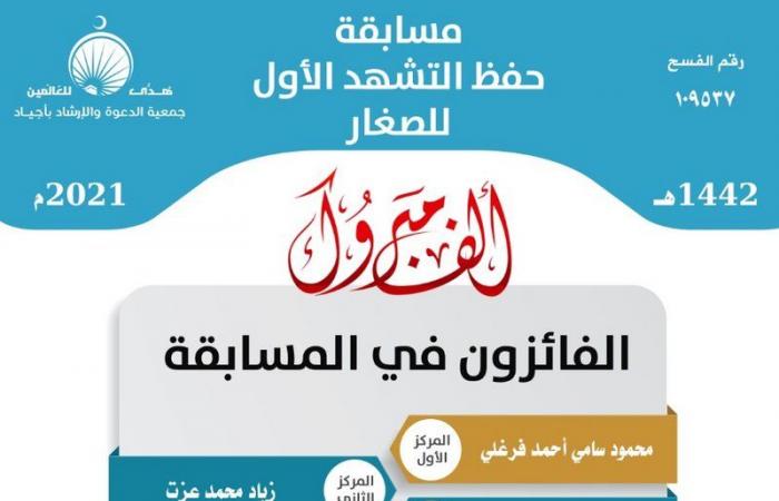 "أجياد" تعلن أسماء الفائزين بمسابقة "التشهد" الإلكترونية للصغار