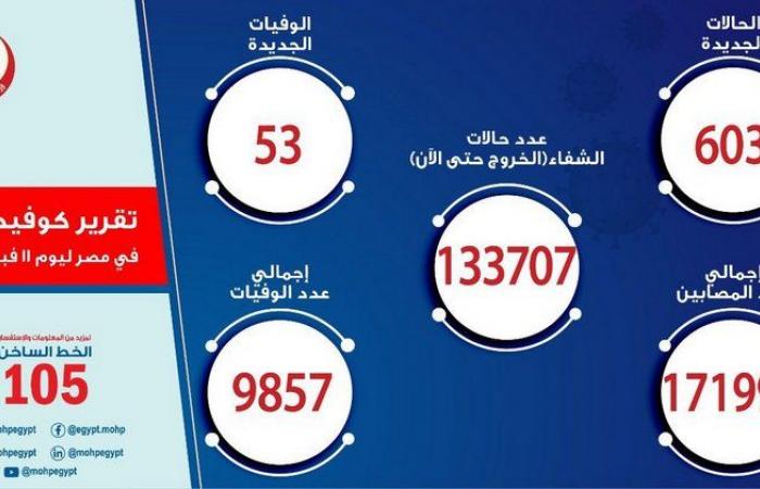مصر تسجل 603 إصابات جديدة بفيروس كورونا .. و53 حالة وفاة