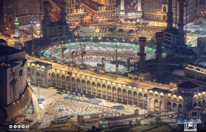 رئاسة الحرمين ترصد لقطات جوية للمسجد الحرام وما يشهده من عمليات بناء وتشييد