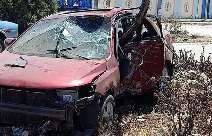 حادث تصادم سيارة بعامود كهرباء بمدينة بلطيم