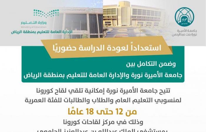 4 جامعات في الرياض تتيح لقاح كورونا لمنسوبي التعليم والطلاب والطالبات