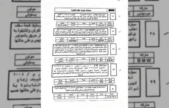 تفاصيل وشروط مزاد بيع السيارات المخزنة بساحة جمارك مطار القاهرة الأربعاء المقبل (صور)