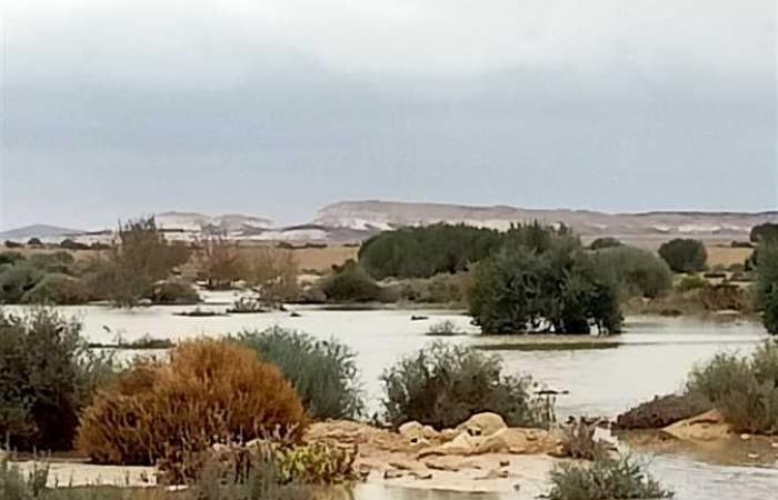 استمرار جريان السيول الضعيفة بمنطقة وسط سيناء دون خسائر (صور)