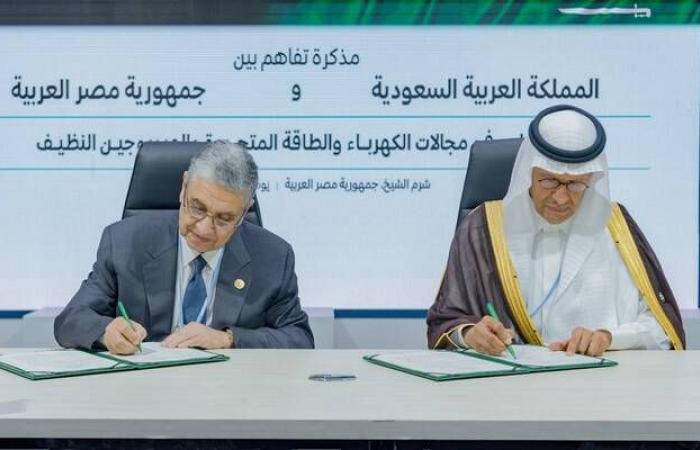 السعودية ومصر توقعان مذكرة للتعاون بمجالات الكهرباء والهيدروجين النظيف