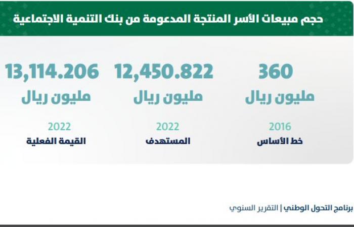 السعودية.. 13.1 مليار ريال مبيعات الأسر المنتجة المدعومة من بنك التنمية في 2022