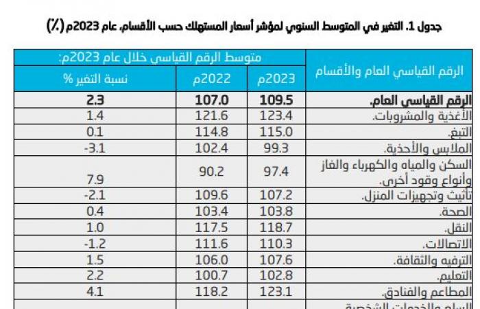 متوسط التضخم السنوي بالسعودية يرتفع 2.3% خلال 2023