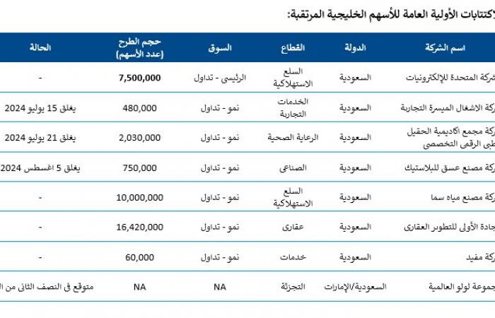 السعودية تقتنص 59% من اكتتابات الأسهم الخليجية بالنصف الأول