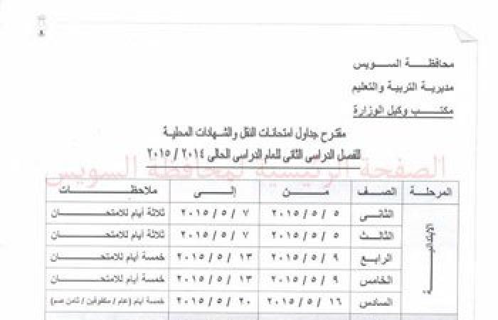 5 مايو بدء امتحانات الفصل الدراسى الثانى بمدارس السويس