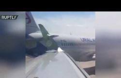 فيديو.. اصطدام طائرتين في مطار روسي