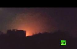 لحظة سقوط صاروخ إسرائيلي شرقي مدينة غزة