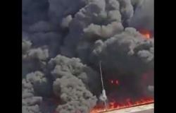 حريق ضخم على طريق إسماعيلية الصحراوي بسبب انفجار ماسورة مازوت