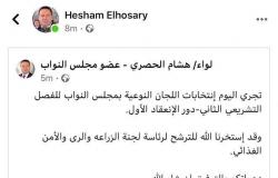 النائب هشام الحصري يعلن ترشحه لرئاسة لجنة الزراعة بالبرلمان