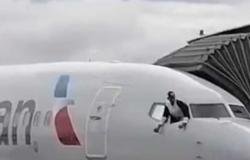 بالفيديو.. رجل يقتحم كابينة قيادة طائرة ويحاول القفز من النافذة