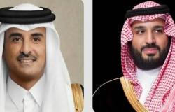 ولي العهد يبحث مع أمير قطر تطورات الوضع في قطاع غزة