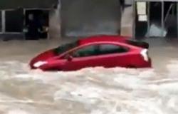 بالفيديو.. السيول تجرف السيارات فى منطقة وسط البلد بعمان