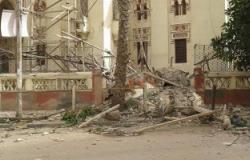 انهيار مأذنه مسجد ابن خلدون الأثرى بالإسكندرية بسبب سوء الأحوال الجوية